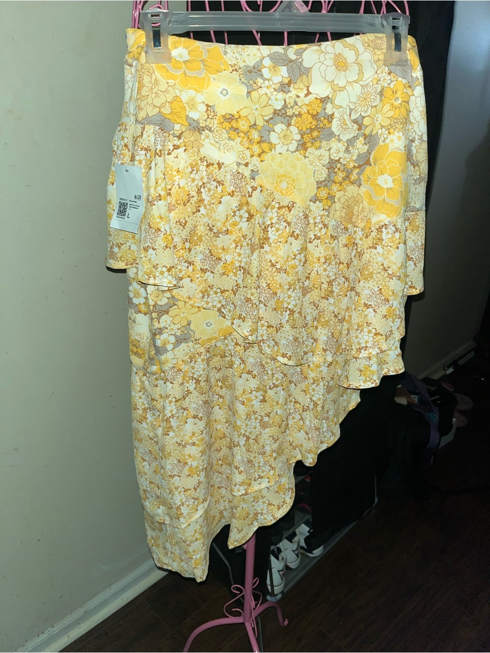 Floral Tiered Asymmetrical Yellow Skirt